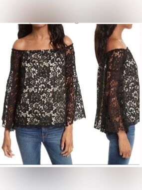 Alice + Olivia Prena Off-the-Shoulder Floral Lace Top